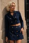 Navy Blue Color Blazer Skirt with Gold Button Detail // Shorts Lined