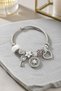Stainless Steel Heart Key Charm Bracelet for Women - Flower Motif Charm Jewelry with Pearls