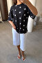 Padded Oversize Polka Dot Blouse - Black - 5