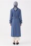 Embroidery Detailed Waist Belted Long Hijab Dress Indigo 26Yt519 - 5