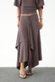 Stand-Up Collar Blouse with Asymmetric Cut Skirt Set - Brown - 3