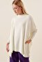Women's White Oversized Slit Poncho Sweater - 4