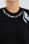 Chain Scarf Detailed Crew Neck Women's Bluz - 2