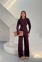 Women's Stylish Cardigan with Plum Button Detail, Wide-Leg Palazzo Pants, Top and Bottom Two-Piece Knitwear Set (S/M)