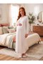 New Season Ecru Winter Jacquard Full Length Buttoned Breastfeeding Compatible Design Lace Detailed Long Sleeve Maternity Nightgown Set - 5