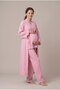 Women's Powder Muslin Cotton Fabric Side-Tie Long Sleeve Double-Breasted Collar Maternity Nightgown Pajama Set for Easy Breastfeeding - 4