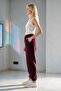 Women's Burgundy Modal Fabric Elastic Cuffed Silky Textured Sweatpants - 4