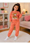 Girl's City Bear Teddy Bear Printed Salmon Sweatshirt and Sweatpants 2-Piece Set