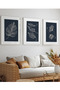 Natural Wood Framed 3-Piece Navy Blue Botanical Leaf Painting Set Decorative Wall Decor for Living Room Living Bedroom - 2