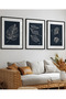 Natural Wood Framed 3-Piece Navy Blue Botanical Leaf Painting Set Decorative Wall Decor for Living Room Living Bedroom - 2