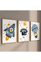 Natural Wooden Framed 3-Piece Space Adventure Children's Room Painting Set Decorative Wall Decor