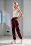 Women's Burgundy Modal Fabric Elastic Cuffed Silky Textured Sweatpants - 3