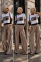 Contrast Waist Detailed Wide Leg Palazzo Trousers - Mink - 5