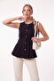 Women's Sleeveless Buttoned Pleated Peplum Blouse Crew Neck Stylish Top - 3