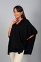 Women's V-Neck Side Button Detail Front Round Pattern Stone Embroidered Pompom Plus Size Poncho - 2