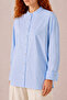 Cuff Detailed High Collar Blue Plain Shirt 10791 - 3