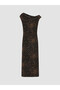 Esvab • Modern & Distinctive Wide Roba Collar Leopard Embroidered Drawstring Dress - 2