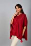 Women's V-Neck Side Button Detailed Vertical Stone Embroidered Pompom Plus Size Poncho - 2