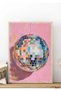 Natural Wood Framed Colorful Disco Ball Painting Pink Retro Pop Art Painting Set Decorative Wall Decor for Hall Living Bedroom Kitchen Cafe - 2