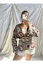 Women's Mink Color Handmade Motif Color Block Design Knit Cardigan - 5
