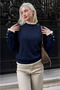 New Season Women's Luxury Pearl Detailed Furry Turtleneck Comfortable Fit Autumn/Winter Navy Blue Knitwear Sweater - 2