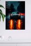 Black Porsche 911 Night Rain Metal Wall Art - 4