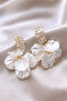 White Flower Figured Baguette Stone Dangle Earrings for Women