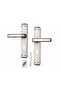 Long door handle set with modern design in matte silver with black frame and installation accessories - 5