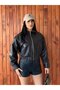 Women's Zippered Crop Leather Jacket with Elastic Waist