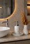 Marble Patterned 3-Piece Concrete Liquid Soap Dispenser with Presentation Tray Decorative Vase Bathroom Organizer - 2