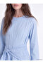 Blue Crew Neck Poplin Dress with Shawl Detail - 3