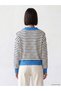 Ozmarka New Season Blue Polo Collar Striped Women's Knitwear Sweater - 4