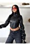 Women's Zippered Stand Collar Leather Short Jacket - 2