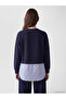 Lcw Modest Navy Blue Soft Touch Striped Women's Sweatshirt Tunic - 4