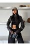 Women's Zippered Stand Collar Leather Short Jacket - 4