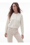 Lcw Modest Ecru Crew Neck Lace-Up Women's Knitwear Cardigan