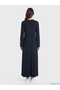 Peak New Season Navy Blue A-Line Dress with a Bicycle Neckline. - 4
