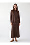 Özmarka New Season Brown Elastic Waist Hair Braid Patterned Knitwear Skirt