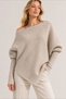 Women's Beige Asymmetrical Cut Madonna Boat Neck Soft Knitwear Blouse - 2