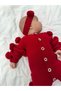 Baby Girl Pompom Knitwear Jumpsuit Bandana 2-Piece Set Red Newborn Winter Jumpsuit - 4