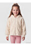 Ecru Bow Embroidered Hooded Girls' Plush Coat
