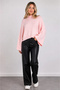 Women's Pink Cotton Spanish Bat Sleeve High Neck Knitwear Sweater - 3