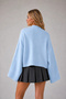 Women's Blue Cotton Spanish Bat Sleeve High Neck Knitwear Sweater - 3