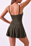 Adjustable Strap Gathered Draped Swimsuit Dress with Shorts - 3