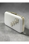 Bridal Bag Ecru Pearl White Striped Satin Silver Detailed Crystal Stone Women's Evening Dress Bag Wedding Engagement Graduation - 2