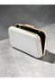 Bridal Bag Ecru Pearl White Striped Satin Gold Detailed Crystal Stone Women's Evening Dress Bag Wedding Engagement Graduation - 4