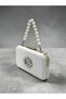 Bridal Bag Ecru Pearl White Striped Satin Silver Detailed Crystal Stone Women's Evening Dress Bag Wedding Engagement Graduation - 2