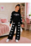 Girl's Black Tracksuit Set London Printed Bow Patterned Sweatshirt Wide Leg Pants 2-Piece Set - 3