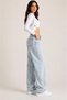 New Season High Waist Baggy Jean Pants with Belt Buckle and Knee Seam Detail - 3