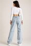 New Season High Waist Baggy Jean Pants with Belt Buckle and Knee Seam Detail - 2